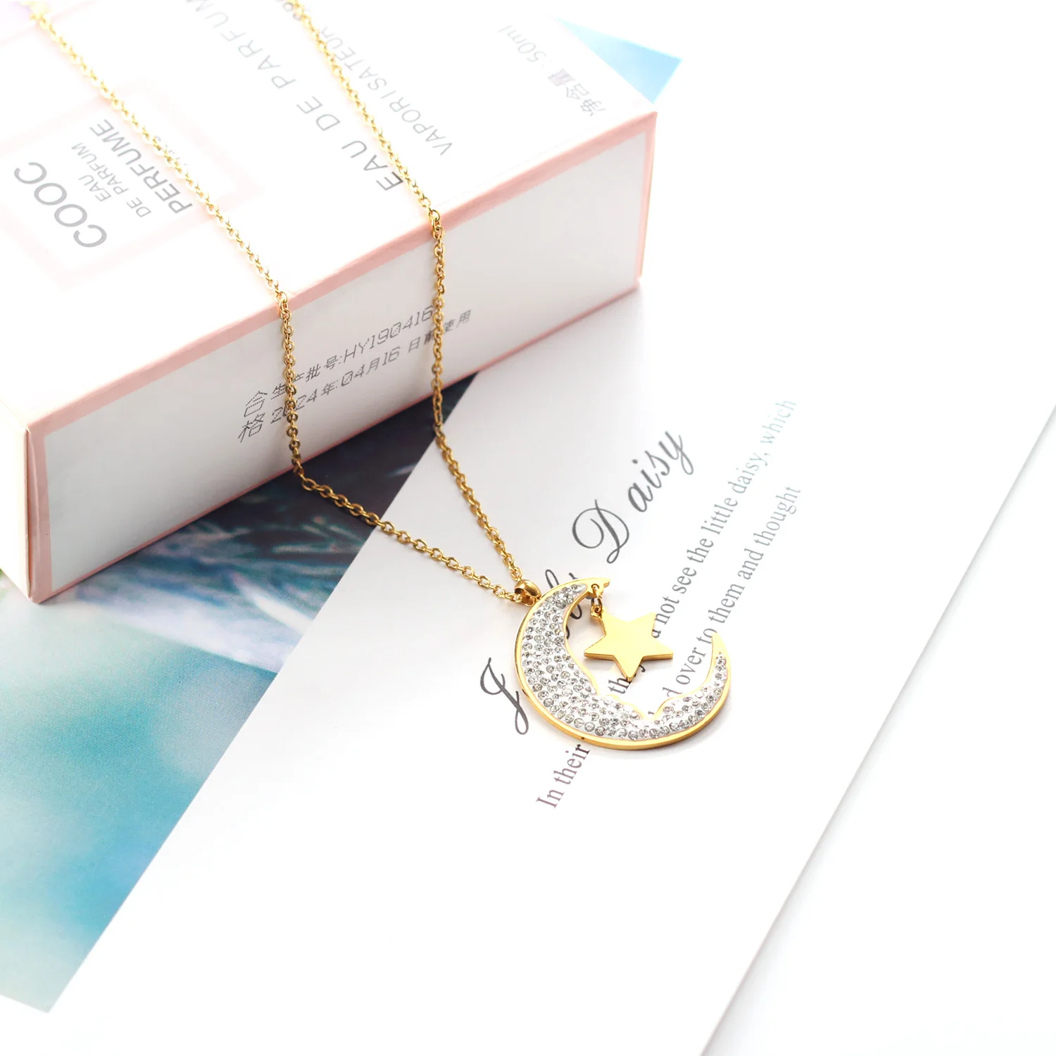 Роскошное колье для женщин с кубическим цирконием луна звезда Шейное подвеской