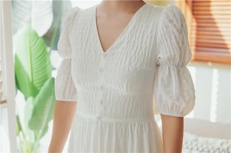 

White summer dress women midi dress v neck dresses