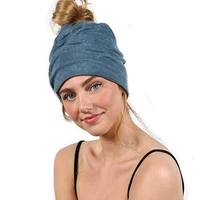cotton ponytail hats for women scarf hair band turban headwraps messy bun ponytail winter beanie women slouchy beanie