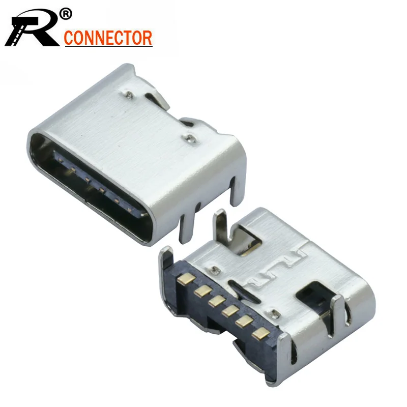 

Гнездовой разъем 100 шт./лот USB Type C 6 Pin SMT, USB 3,1 Type-C, гнездовой разъем, SMD DIP для печатной платы, для самостоятельной зарядки по току