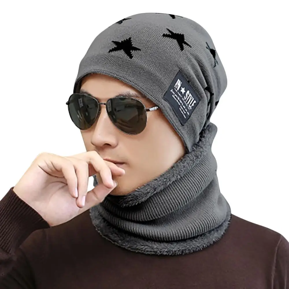 winter hat Теплая вязаная шапка, шарф, набор, меховая шерстяная подкладка, толстые теплые вязаные шапочки, Балаклава, зимняя шапка для мужчин, шапка Skullies Bonnet J30 - Цвет: winter hat