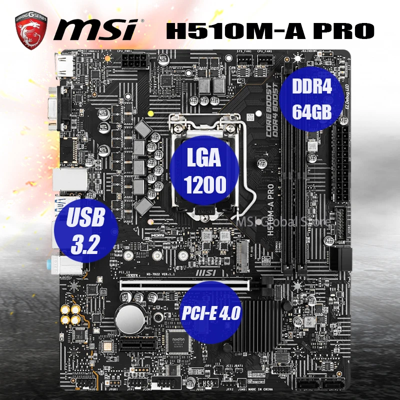 Online LGA 1200 MSI H510M-A PRO Motherboard Unterstützung Intel 11th-Gen 10th-Gen Cpu DDR4 64GB PCI-E 4,0 M.2 Desktop Intel H510 Mainboard