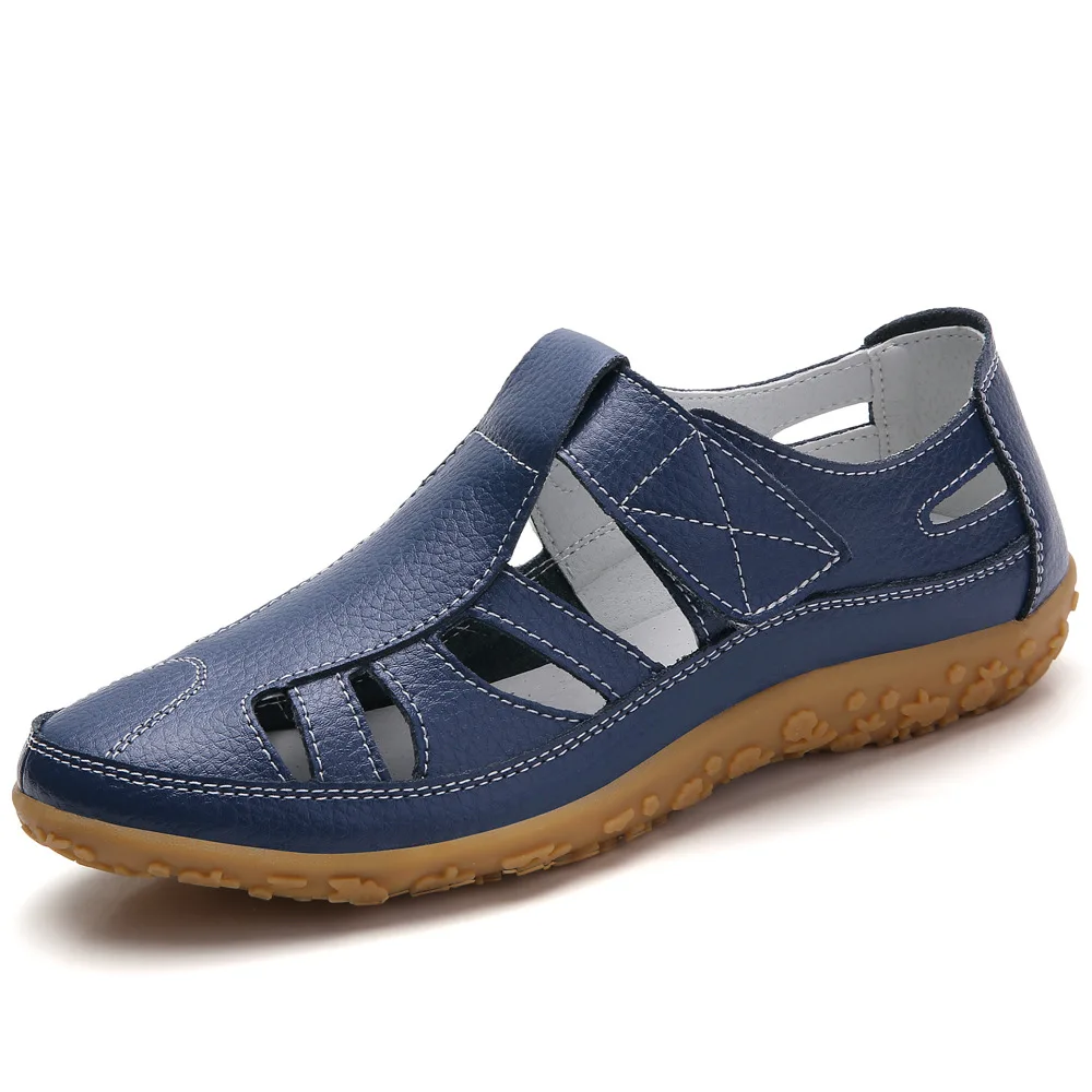 dark blue EOFK/Новинка; женские сандалии-гладиаторы из натуральной кожи; повседневные удобные летние женские пляжные сандалии на плоской подошве с мягкой подошвой - Цвет: dark blue