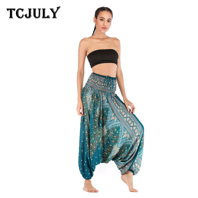 Женские брюки с принтом павлина TCJULY Свободные повседневные высокой талией