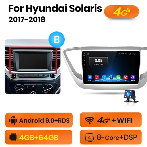 4-64GB 4G-WIFI-B AWESAFE PX9 для hyundai Solaris Verna автомобильный Радио Мультимедиа Видео плеер gps No 2din 2 din Android 9,0 2G+ 32G - Цвет: 4-64GB 4G-WIFI-B