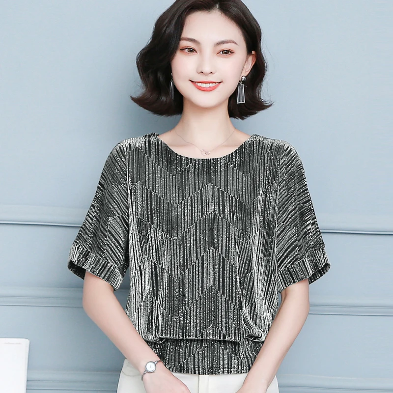 Blusas размера плюс женские блузки с блестками круглым вырезом модные топы для