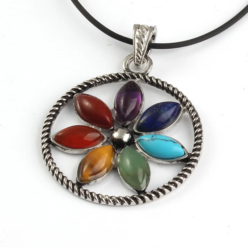 Модные бусины посеребренный цветок жизни 7 цветов каменная подвеска исцеляющая