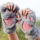 Зимние женские модные милые перчатки с кошачьими медведями, теплые ветрозащитные варежки из плюша и флиса, мягкие перчатки без пальцев
