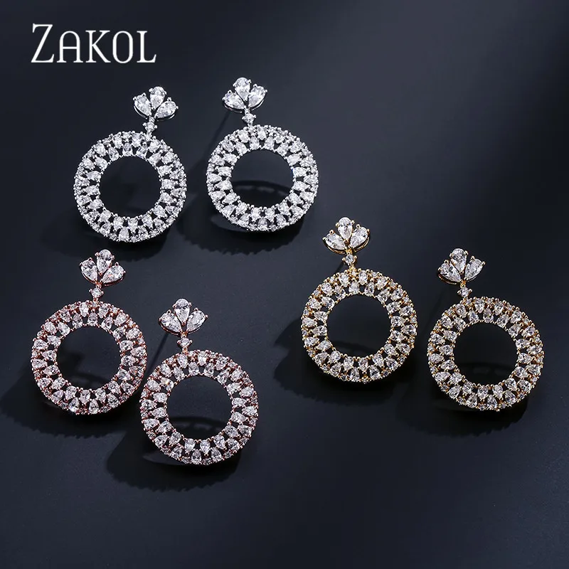 Женские серьги капельки ZAKOL большие круглые с фианитом подарок на свадьбу