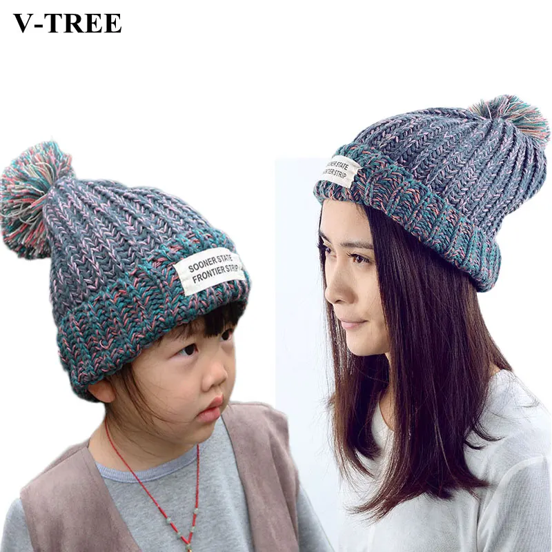 

Matching Family Outfits Mother Son Hats Winter Warm Hats For Baby Mother Father Baby Caps Colored Children Hats Mom Son Clothes