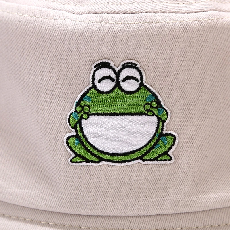 

CV New Cartoon Frog Panama Hats for Women & Men High Quality Embroidery Print 100% Cotton Fisherman's Cap Beach Bob Sun Hat