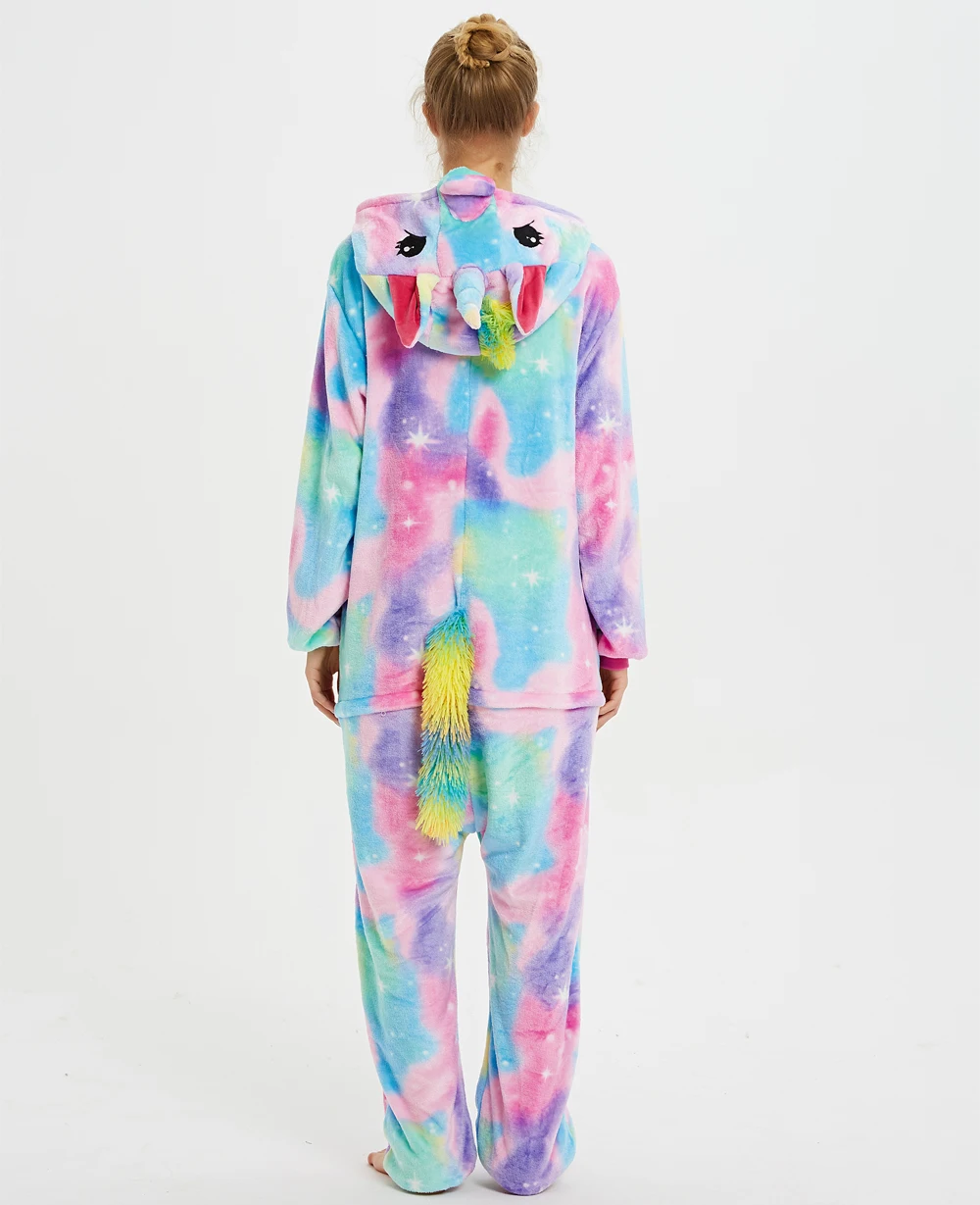 Животных для взрослых Единорог волк кролик Ститч Комбинезоны фланель Семья