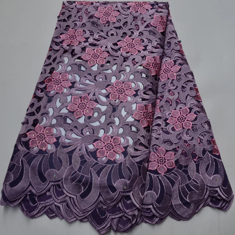 

(5yards/pc) High grade embroidered Swiss voile lace lilac purple and pink African cotton lace fabric for party dress CLP488