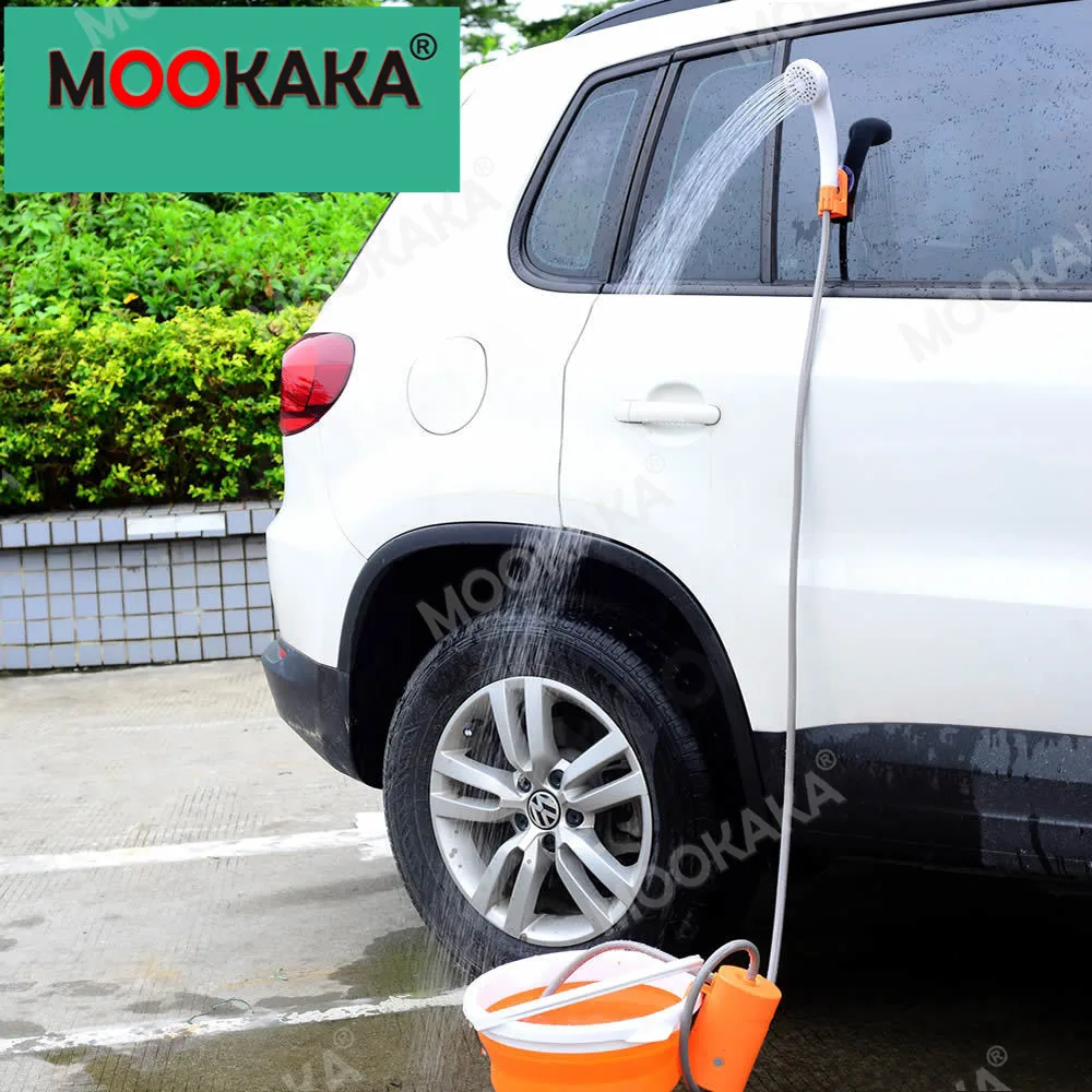 Portable Car Washer Camping Shower High Pressure Car Shower Washer Water Gun Electric Water Pump Outdoor Travel Take Shower Set