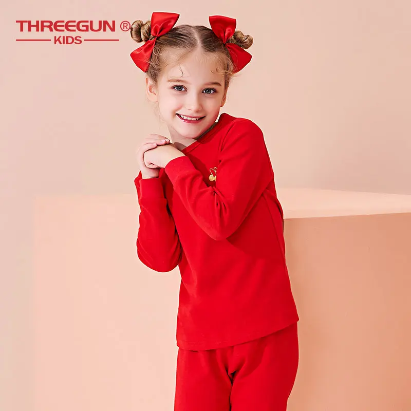 

THREEGUN X DISNEY Girls Thermal Underwear Winter Pajamas Set Mickey Minnie Warm Cotton Children Teenager Girls Winter Clothing