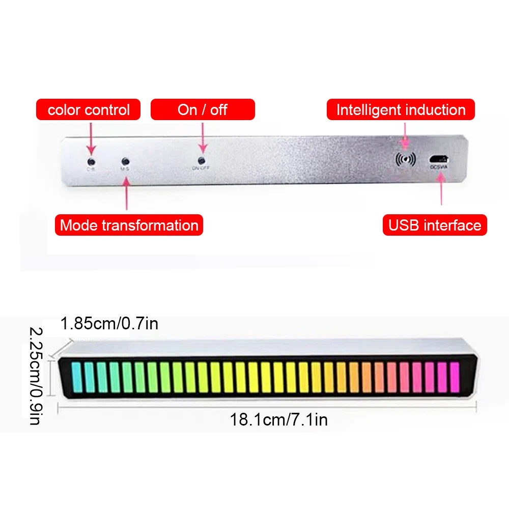 

Sound Control LED Rhythm Strip Light For Car Home Party USB Recharge Night Light RGB Music Light Bar Atmosphere Colorful Lamp