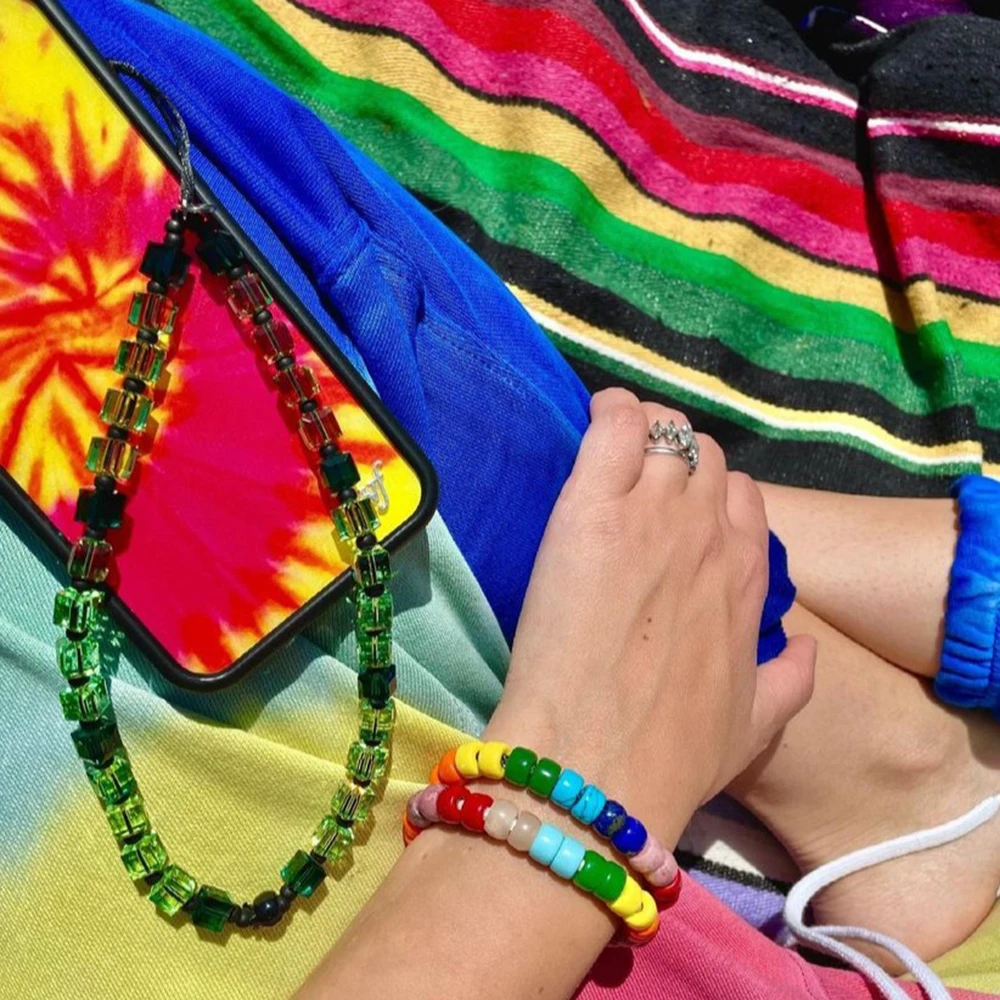 new ins crystal mobile phone strap lanyard for women anti lost pottery beads phone chains rope for cell phone case hanging cord free global shipping