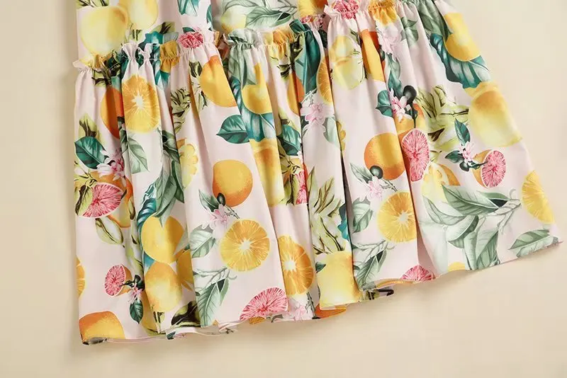 

JCHB 2021 summer catwalk new temperament women's fashion slim mid-length fruit print dress
