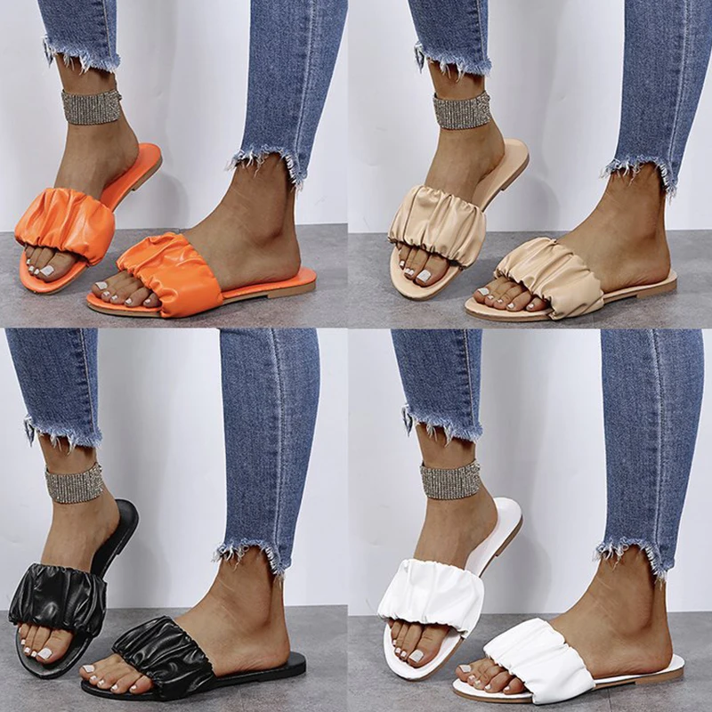 

Women's Sandals for The Summer 2021 New Fashion Women's Flat Sandals Plus Size Pleated Sandals Casual Beach Slippers Female