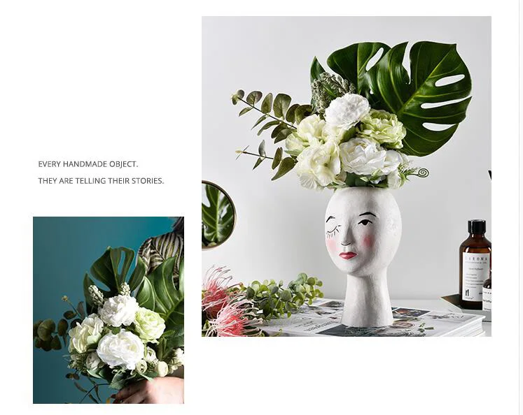 European Resin Vase Head Portrait Sculpture Flower Pot Decoration Ornaments Home Livingroom Office Desktop Furnishing Crafts Art
