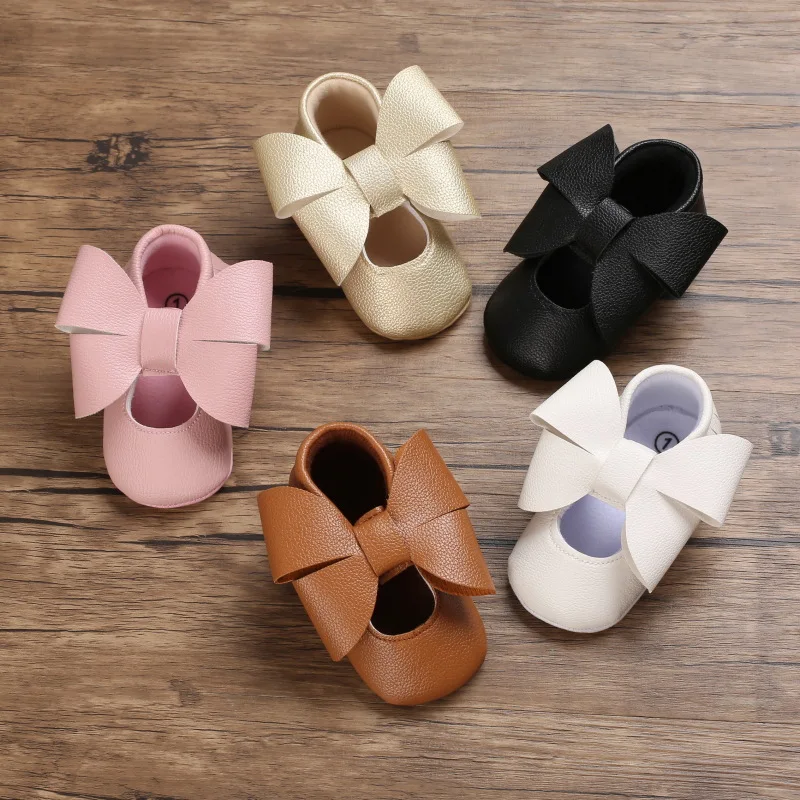 

Big Bowknot Baby Girl Shoes Infant Toddler Non-slip Flat Soft-sole First Walkers Anti-slip PU Newborn Baby Girl Shoes