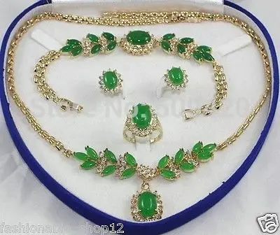 

Wholesalehot-set green jade stone Necklace Bracelet Ring Earring