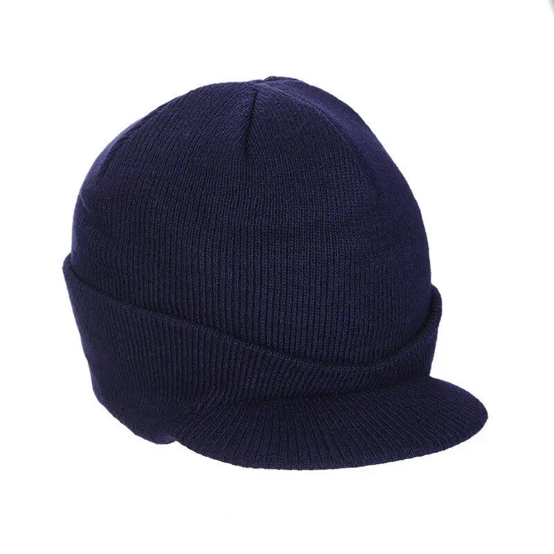 

Women Men Winter Warm Headwear Crimped Knitted Cap Visor Brim Casual Beanie Hats