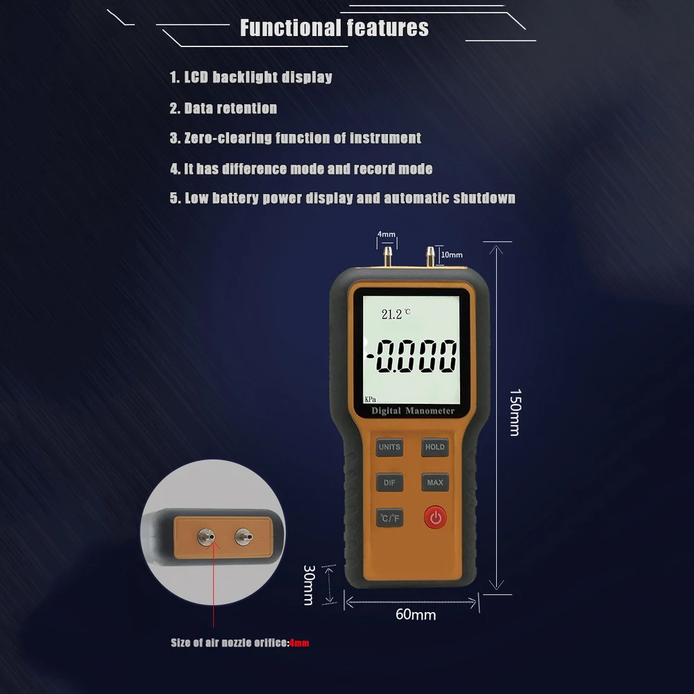 Цифровой манометр Ручной цифровой дифференциальный измеритель давления