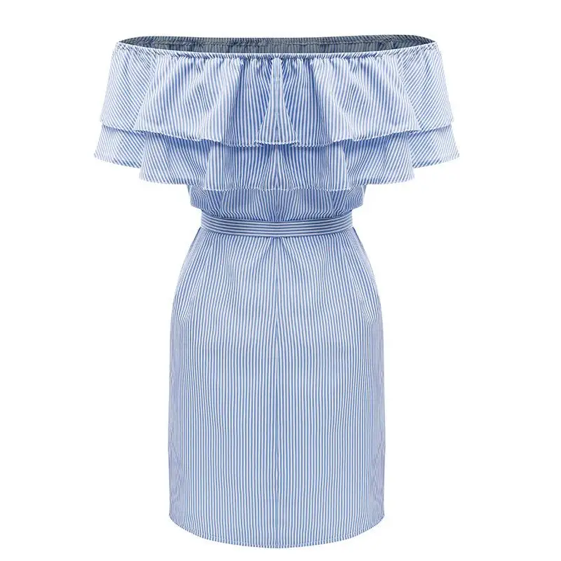 Women Dresses Striped Summer Ruffle Collar Dress Bandage Sundress Casual | Женская одежда
