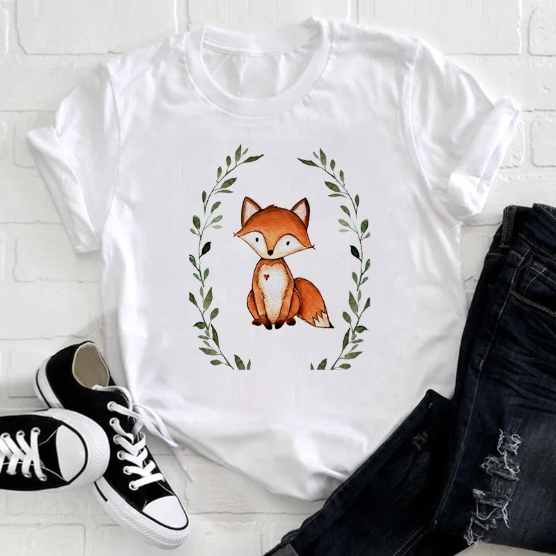 

Women T-shirts Graphic Fox Animal Cartoon Printing Ladies Tee Tops 90s Short Sleeve Summer Clothes Female T Shirt Womens Tshirt