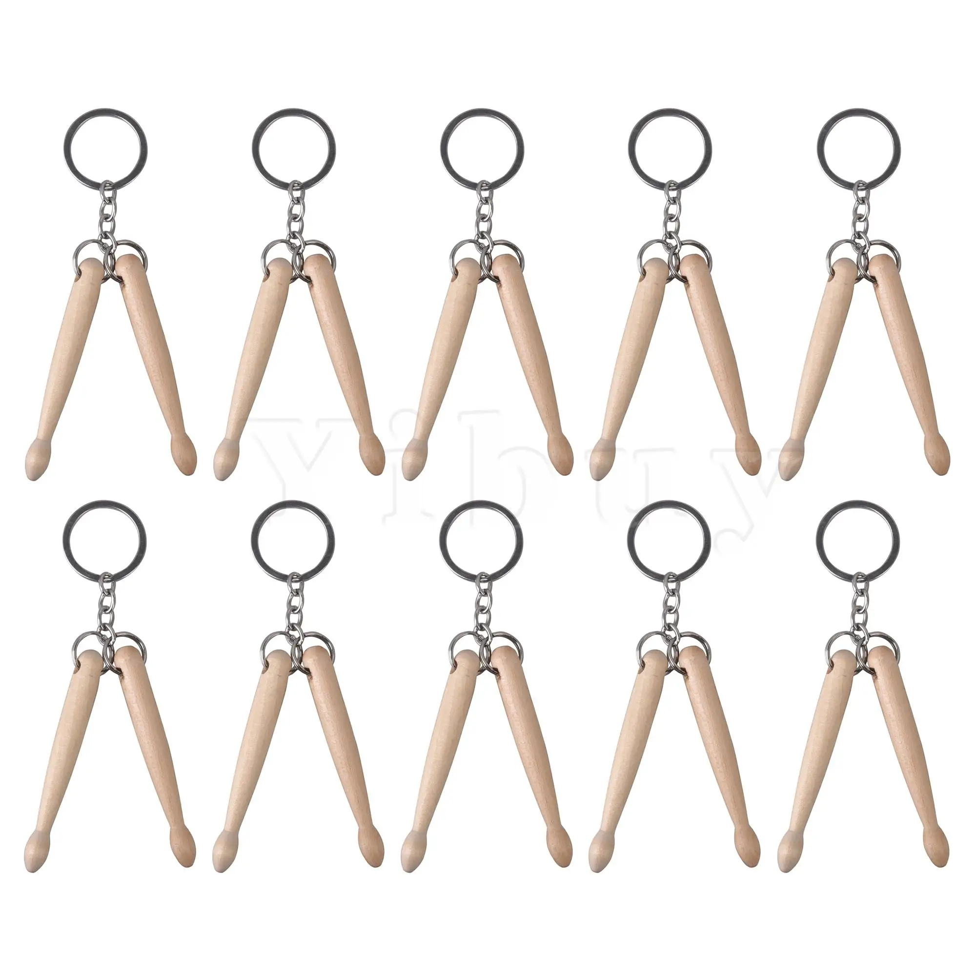 

Yibuy 10 x Metal Ring Keychain Mini Drumstick Wooden Color Key Storage Gift