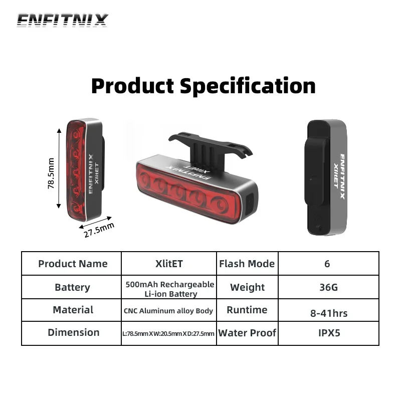 Велосипедный фонарь ENFITNIX 2020 XlitET умный задний для езды на велосипеде
