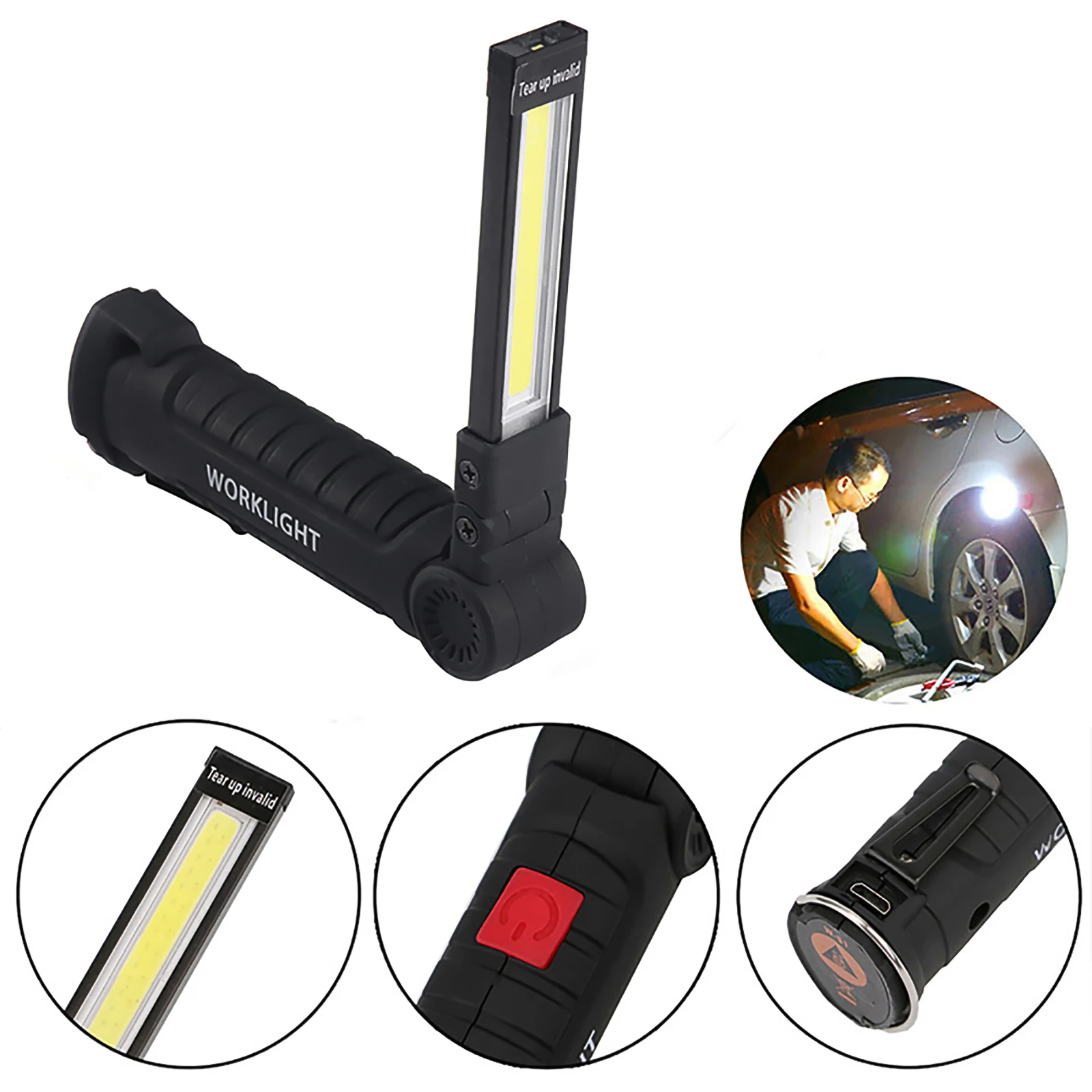 

Portable COB Flashlight 5 Mode Torch USB Rechargeable LED Work Light Magnetic COB Lanterna Hanging Hook Lamp For Outdoor Camping