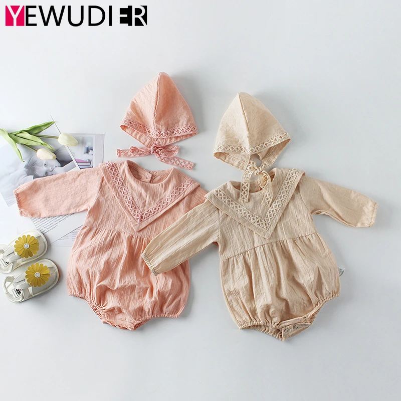 Newborn Girl Jumpsuit Clothes Cute Lace Triangle Collar Romper Infant Baby Long Sleeve Cotton Playsuits Toddler Outfits Hot Sell | Мать и