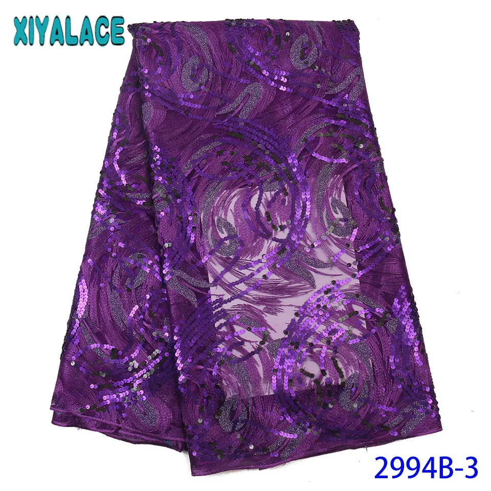 

African Lace Fabric 2019 High Quality Lace Purple Sequin Lace Fabric Nigerian Embroidered Laces for Women KS2994B