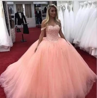 2020 hot ball gown quinceanera dresses off shoulder sweep train major beading party prom gowns for sweet 16 dresses