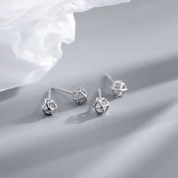 mini style cute tiny silver color magic cube clean cubic zircon stud earrings small hollow geometry earrings for women girls