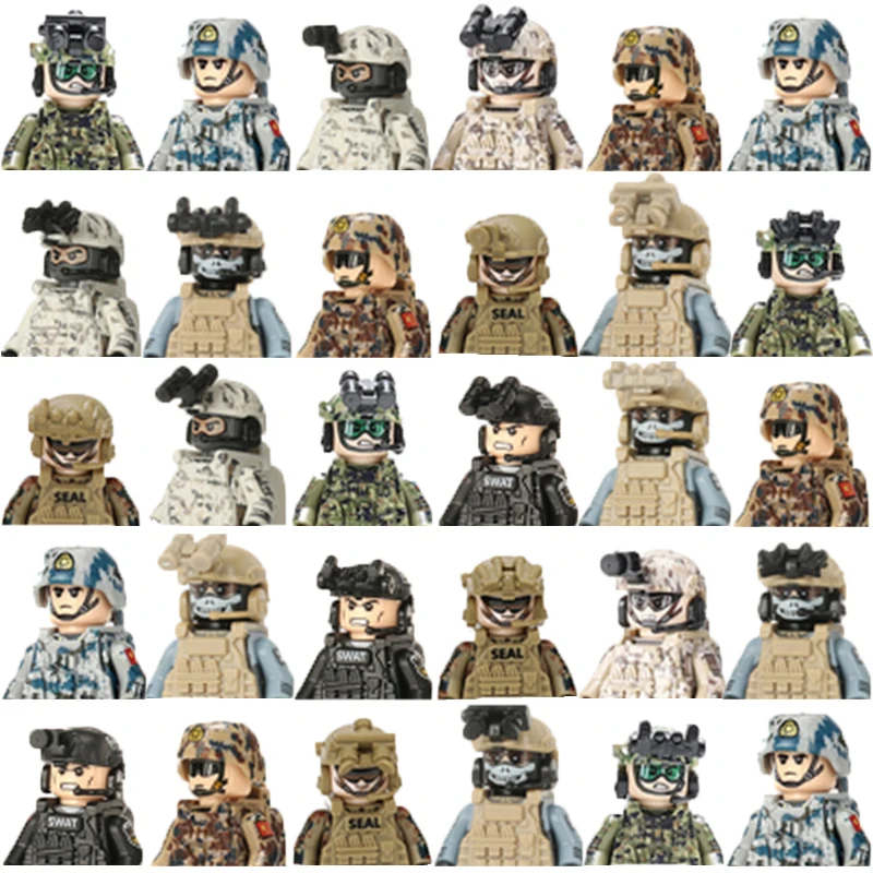 

Military Figures Building Blocks Russian US Special Forces Camouflage Soldier Marine Corps Army Weapon Equipment Parts Bricks