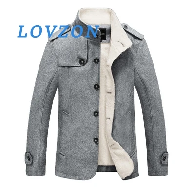 

LOVZON Winter Coat Fashion Brand Clothing Fleece Lined Thick Warm Woolen Overcoat Male Wool Blend Men's Coat
