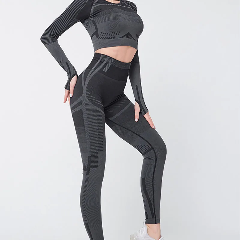 

SALSPOR Fitness Yoga Sports Sets Gym Thumb Holes Top High Waist Push Up Elastics Leggings Jogging Bodybuilding Sportswear