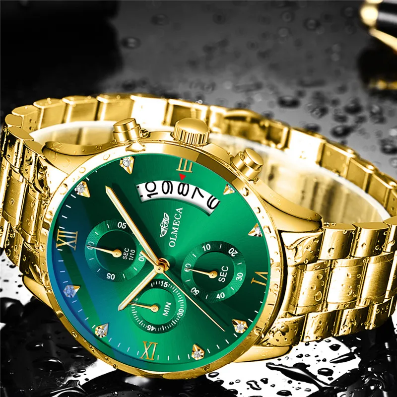 OLMECA Роскошные брендовые золотые кварцевые часы с хронографом мужские наручные