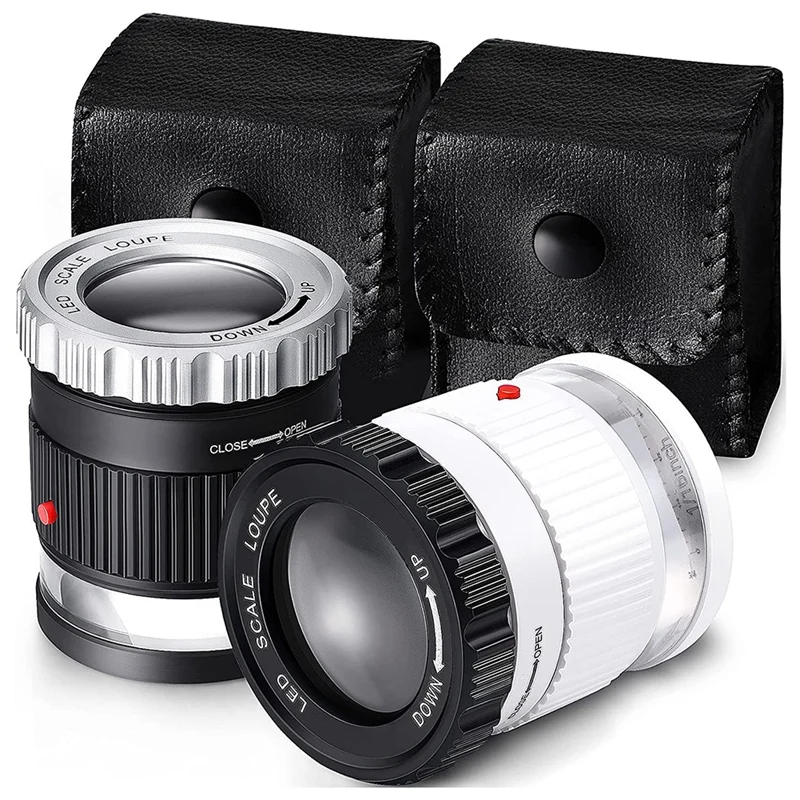 

Jewelry Loupe with 3 LED 3 UV Light Optical Glass Lens Magnification 30X Magnifier for Identifying Stamps Antique 2 Pcs