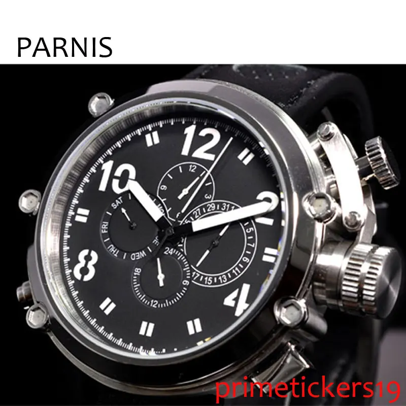 Многофункциональные мужские часы parnis с черным циферблатом автоматические 50