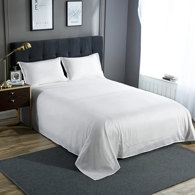 Простыня из египетского хлопка однотонная Мягкая Наволочка с вышивкой 600TC для