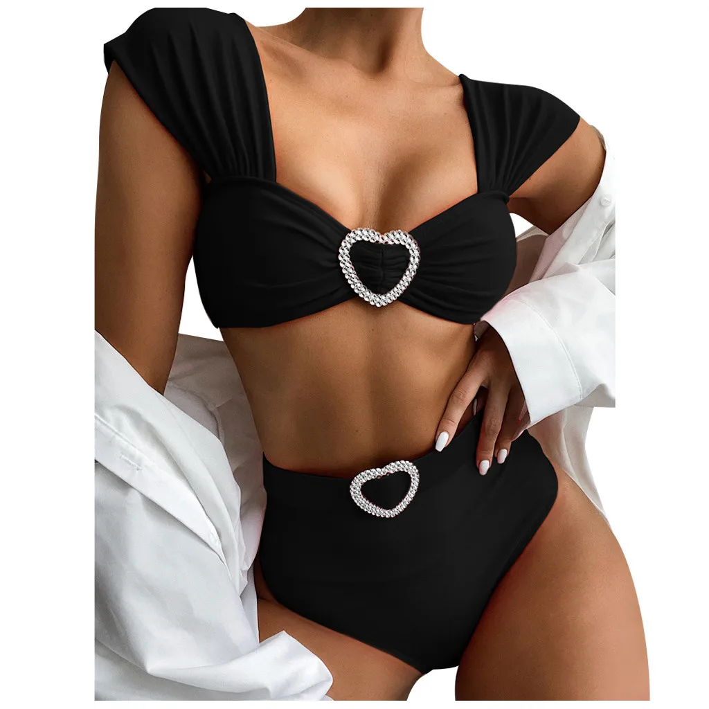 

women's swimsuit Nylon bathing suit 2020 Women Sexy Heart Buckle Bikini Set Push-Up Pad Swimwear Swimsuit Beachwear
