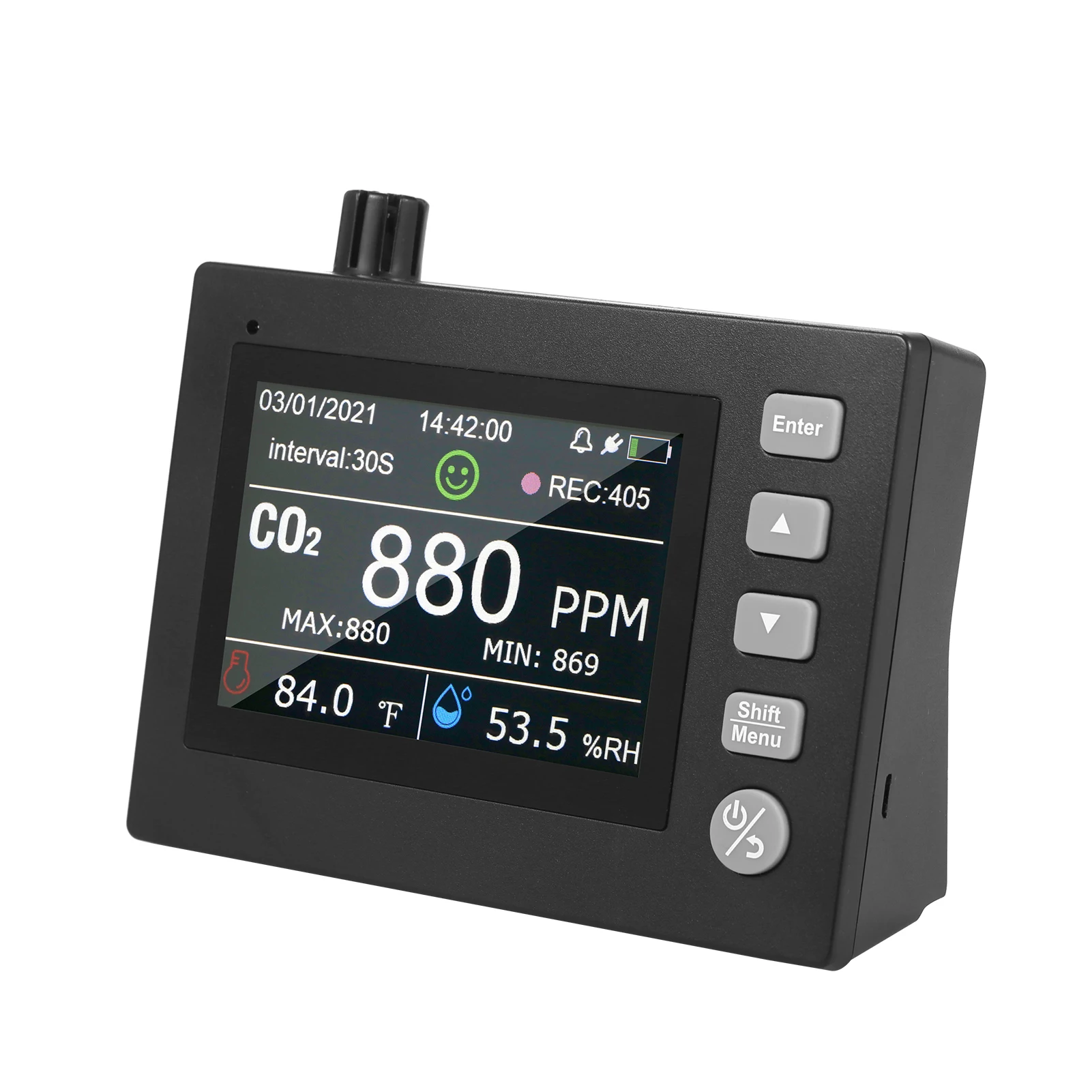 

USB Перезаряжаемый измеритель CO2, 4-дюймовый цветной TFT-экран, монитор качества воздуха, измерение температуры и влажности окружающей среды, ф...