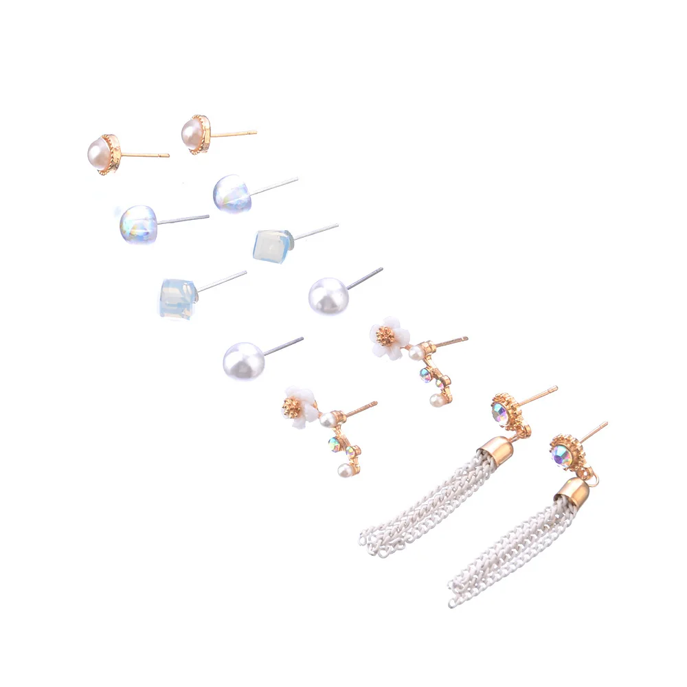 Женский комплект сережек-гвоздиков с жемчугом 6 пар набор золотых сережек