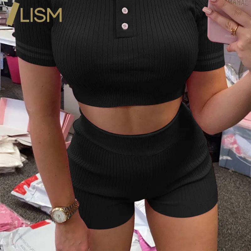 

LISM Summer High Waisted Kitted Shorts Womens Black Solid Fitness Booty Shorts Casual Elegant Women's Shorts Female Streetwear