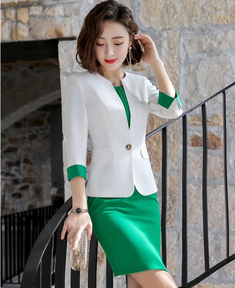 

Женские деловые костюмы OL, весна-лето, женские блейзеры с пиджаком и платьем, профессиональные офисные комплекты одежды для работы