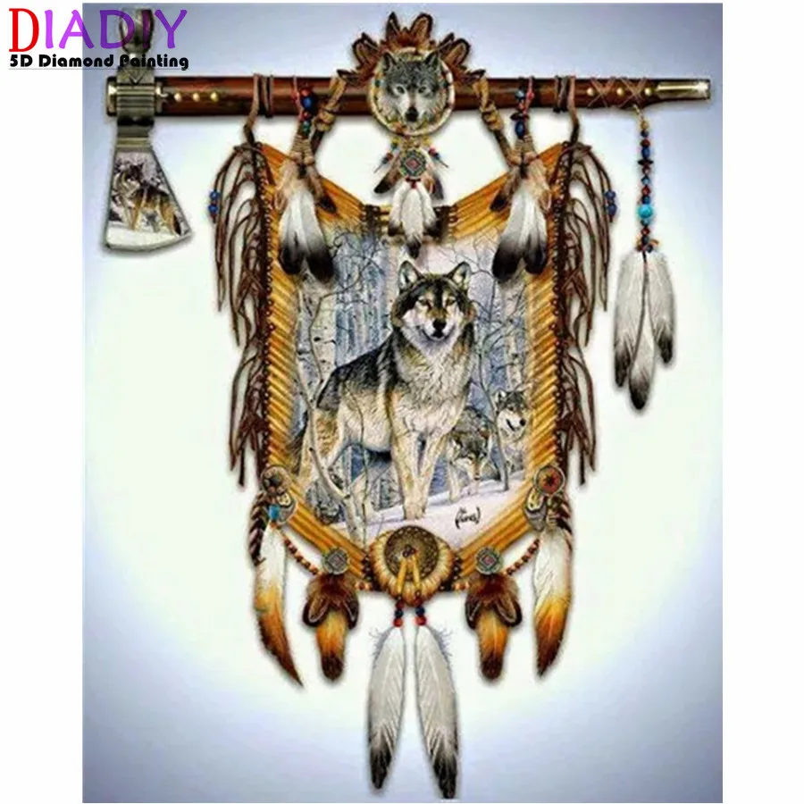 

5d diamond embroidery cross-stitch Wolf Dream Catcher home decor diamond painting full mosaic diy pcitures needlework